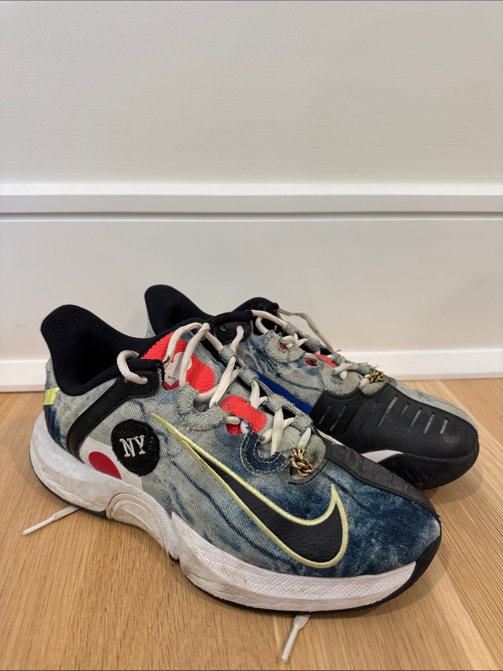 Nike Kids Denim-Look Sneakers with Black and Red Accents